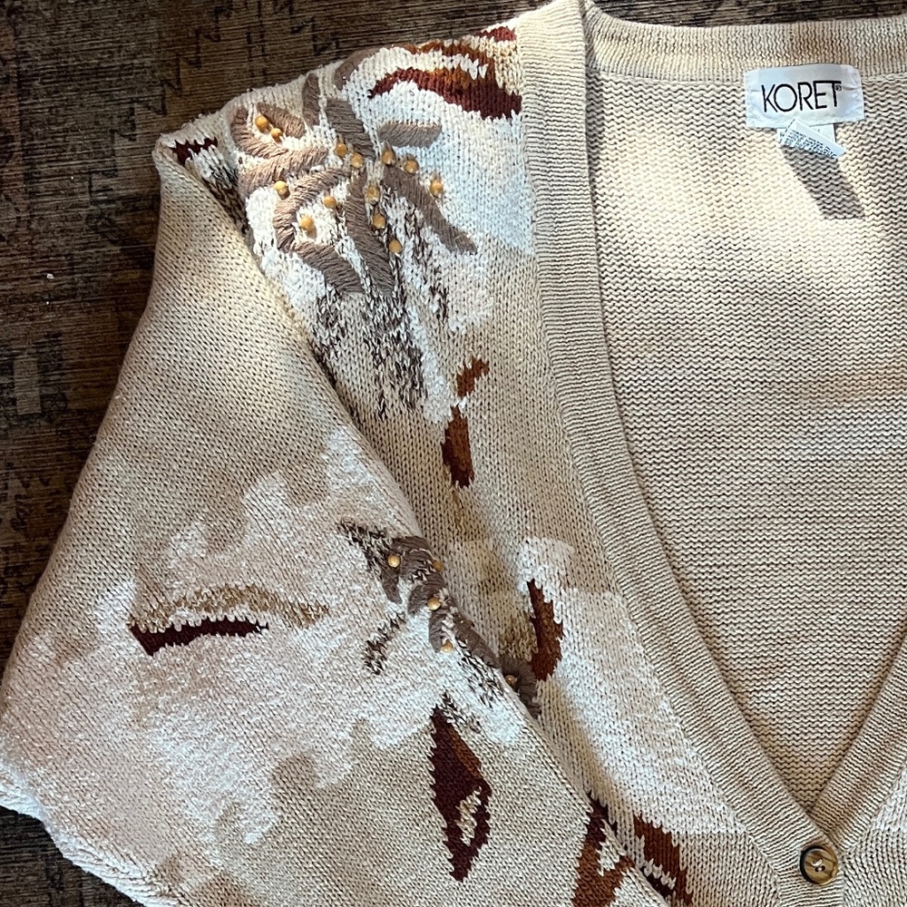 Koret Vintage cotton/silk embroidered and beaded cream sweater sz M